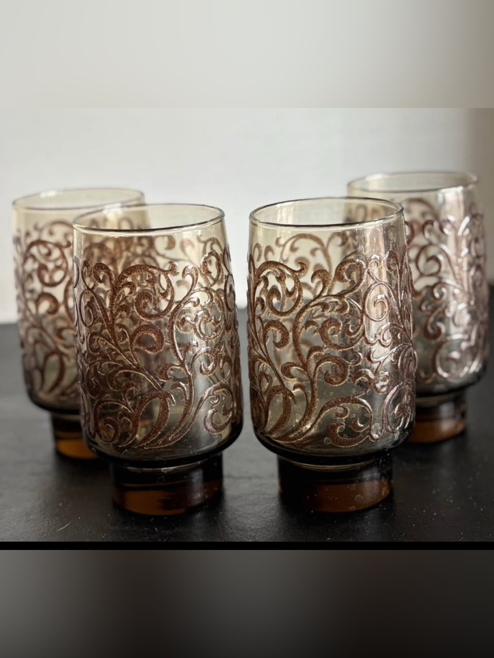 Vintage Libbey “Prado” Smokey Brown Swirl Glasses Set of 4 pre-owned